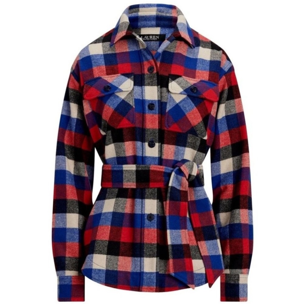 NWT Lauren Ralph Lauren Women's Buffalo Check Belted Twill Shirt Jacket.